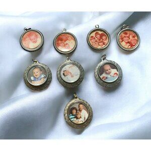Vtg Silver-Tone Gold-Tone Photo Pendant 7 Personalized Picture Charms Miniature